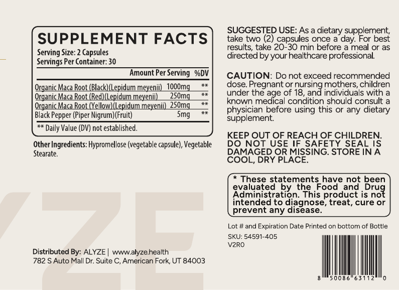 ALYZE Maca supplement facts