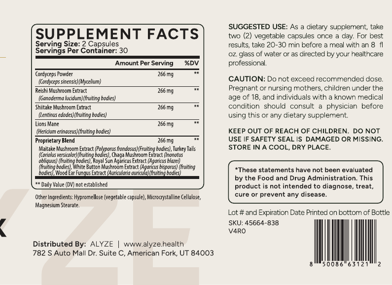 ALYZE Mushroom Complex supplement facts