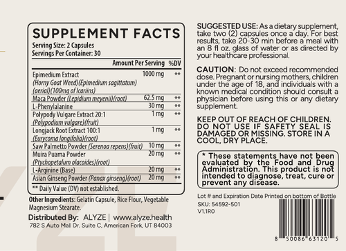 ALYZE Horny Goat Weed supplement facts