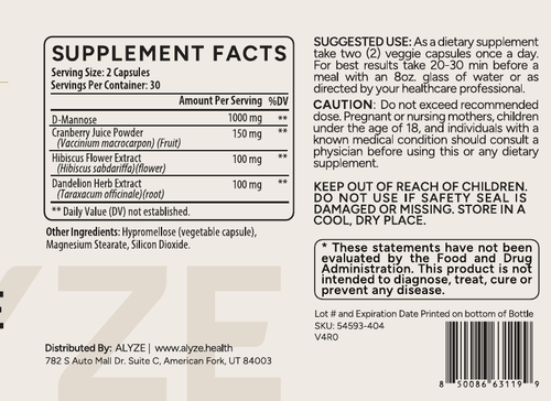 ALYZE D-Mannose supplement facts