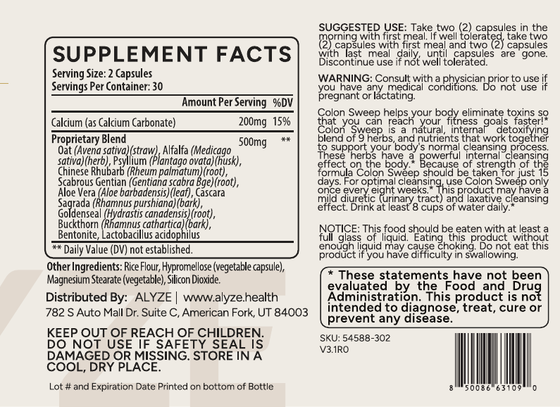 ALYZE Colon Sweep supplement facts