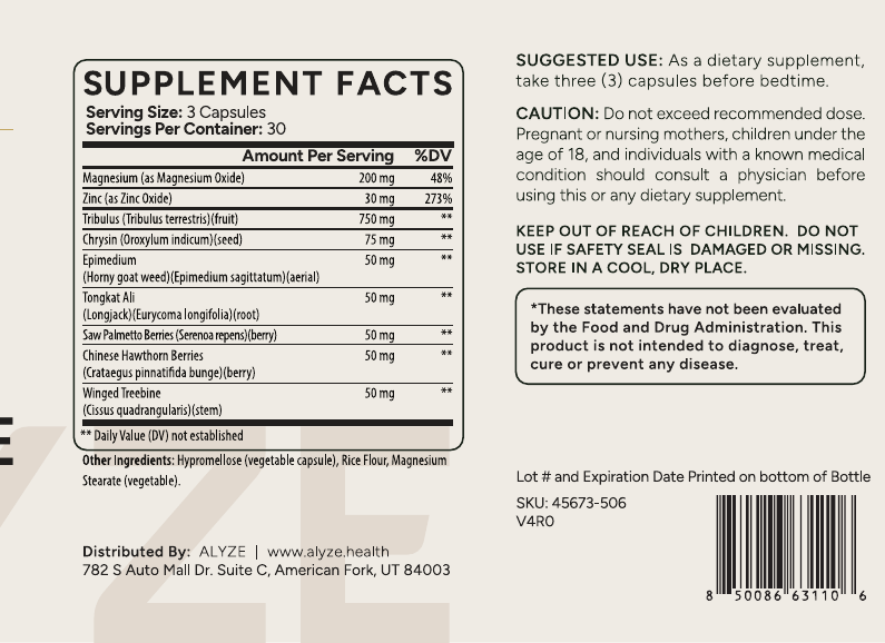ALYZE Testosterone Support supplement facts