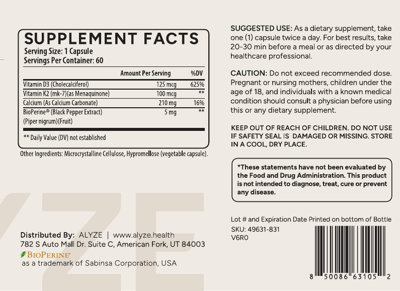 ALYZE Vitamin K2-D3 supplement facts