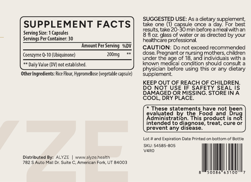 ALYZE CoQ10 supplement facts