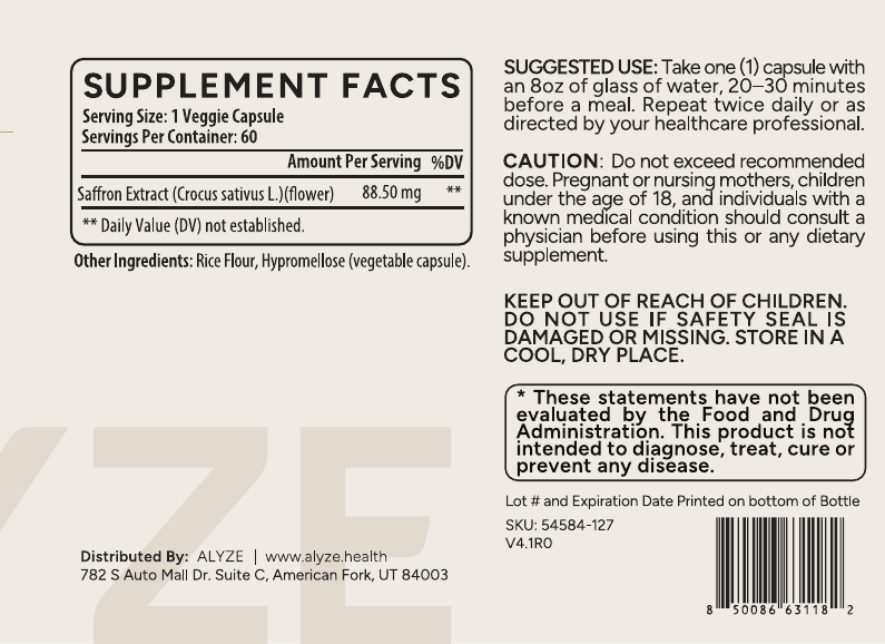 ALYZE Saffron supplement facts