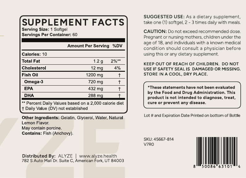 ALYZE Omega 3 Fish Oil supplement facts